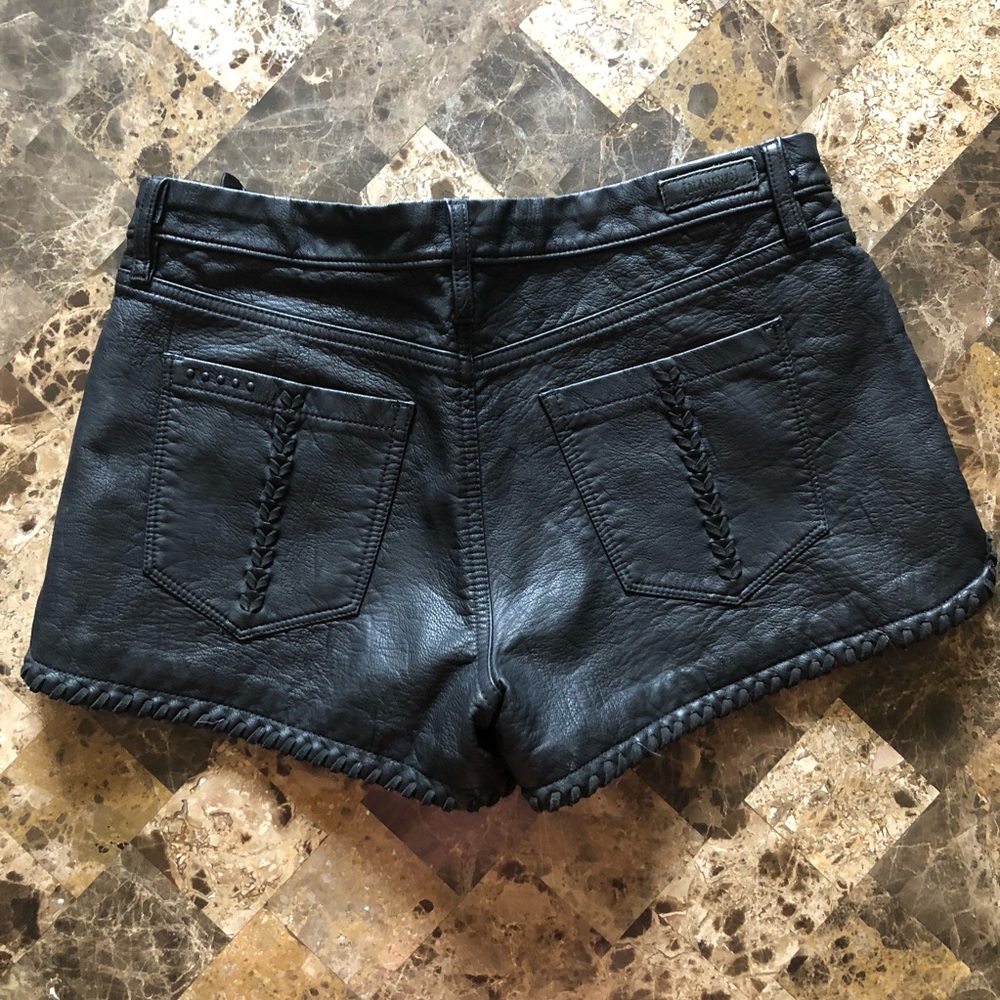 Blank NYC Faux Leather Lace-Up Shorts.